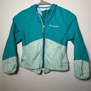 Columbia Girls' Lightweight Rain Jacket in a vibrant teal